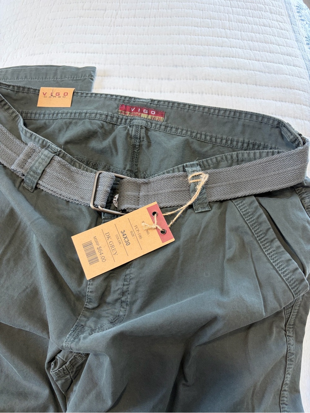 Men's Casual Olive Green Pants with Belt